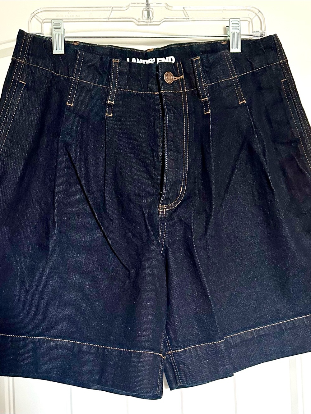 Lands' End Dark Indigo Pleated Denim Shorts